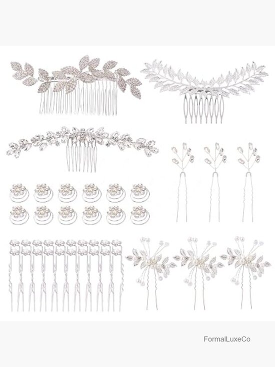41 Pc Sparkly Rhinestone Pearl Hair Pins Combs Clips Set